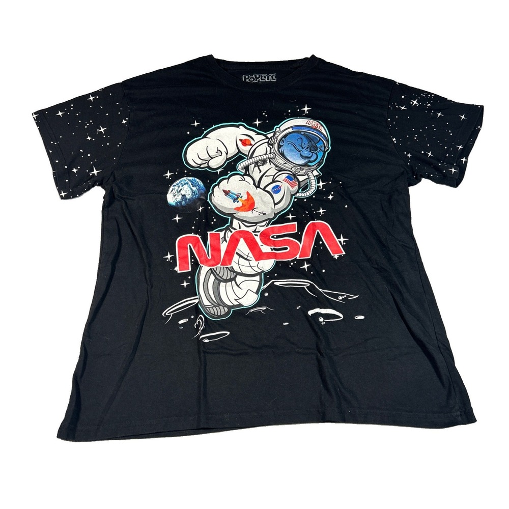 Popeye NASA All Over Print Graphic Tshirt Mens XL Black 135854